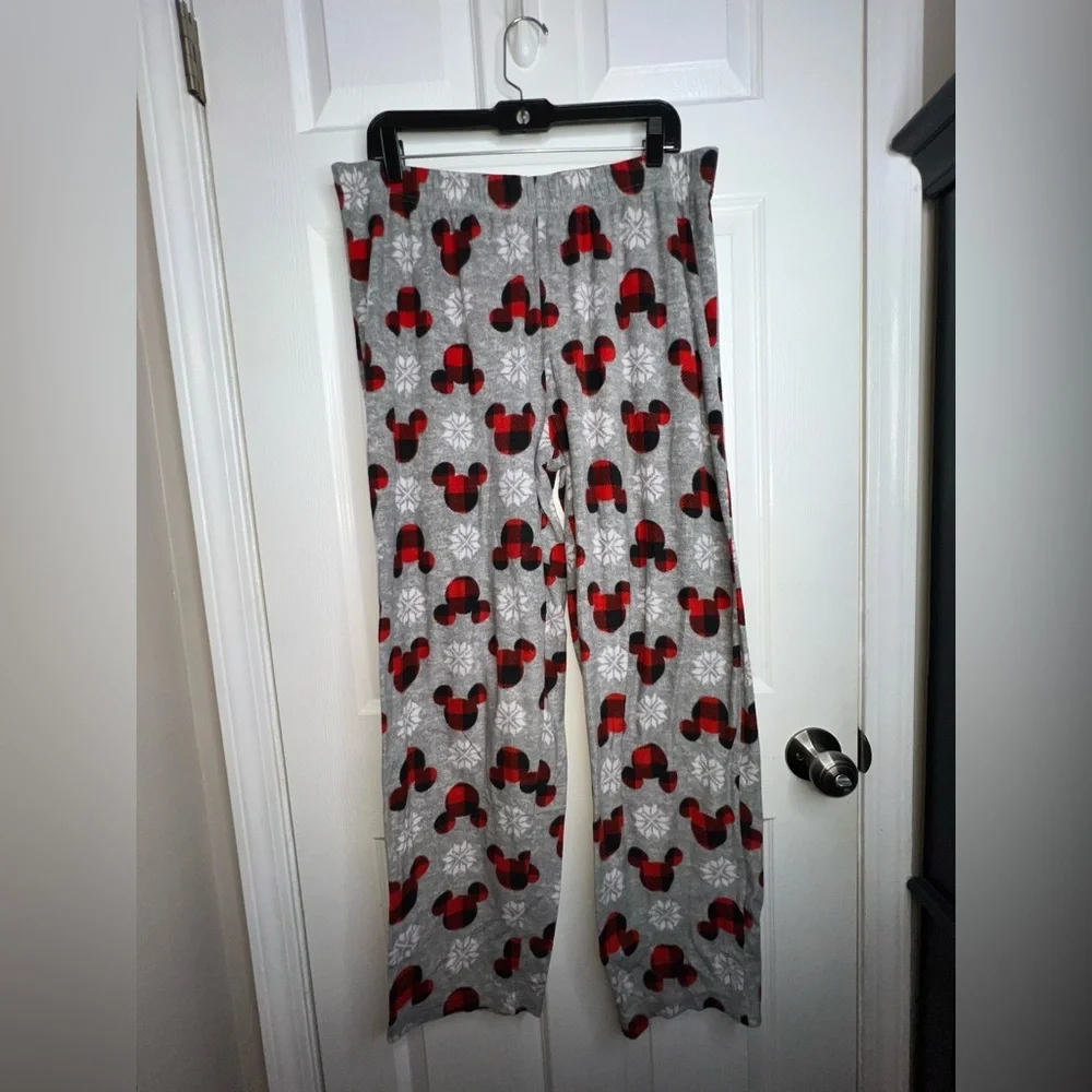 Disney Women’s XXL Mickey Mouse Gray Fleece Lounge Pants Holiday Snowflake 2XL - Picture 10 of 13